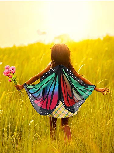 Gejoy 6 Pieces Butterfly Cloak Costume with Mask Antenna Headband for Kids Halloween Party (Classic Style)