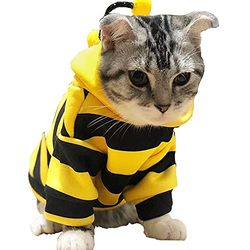 Anelekor Pet Bee Halloween Costume Dog Hoodies Cat Holiday Cosplay Warm Clothes Puppy Cute Hooded Coat Christmas Outfits for Cat and Small Dogs (Yellow, X-Small), XS