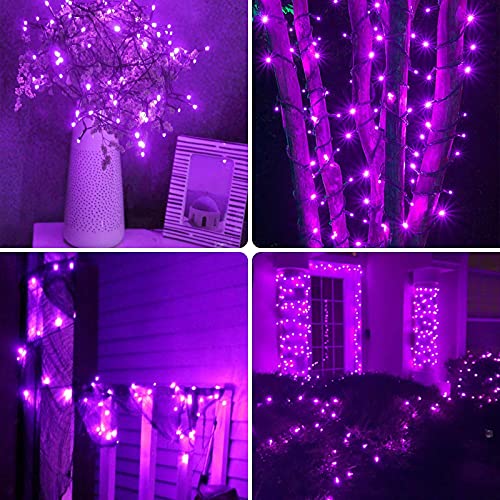 2-Pack 66FT 200 LED Purple Halloween Lights for Indoor/Outdoor, Extendable Halloween Tree Lights with Memory Function & Timer, 8 Lighting Modes Plug in Halloween String Lights for Garden Patio(Purple)