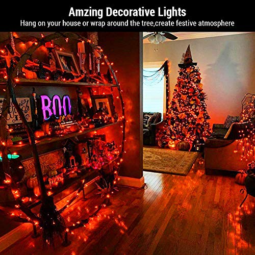 BrizLabs Orange Lights, 300 counts 69.6ft Halloween Lights Connectable, UL Certified Mini Halloween String Lights Plug-in, Green Wire Incandescent Orange Lights for Indoor Outdoor Christmas Tree Decor