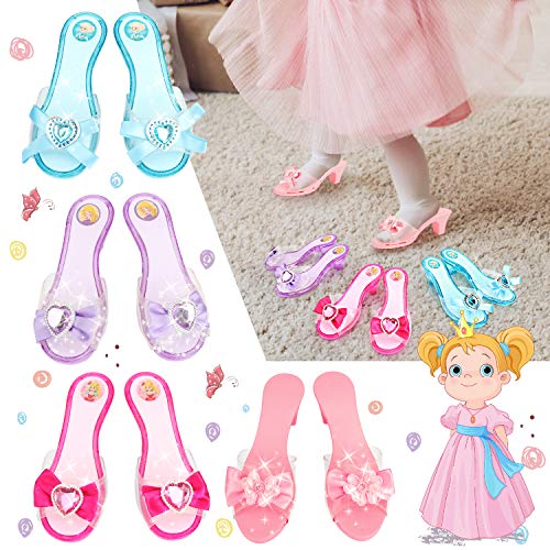 Hapgo Princess Dress Up Shoes Pretend Jewelry Boutique Fashion Accessories, Includes 4 Pairs of Shoes 2 Tiaras 2 Necklaces and Earrings for Toddler Girls Birthday Party Cosplay Costumes