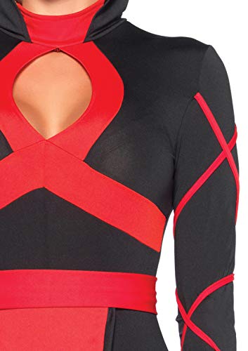 Leg Avenue Women's Standard 3 Pc Dragon Ninja Costume with Romper, Waist Sash, Face Mask, Black/Red, Large