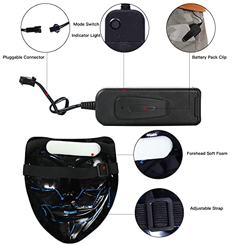 Onsucum Halloween Mask Light Up, Hacker Purge Mask, Scary LED Mask for Cosplay Costumes Festival Carnival Party Gifts Kids Men Women