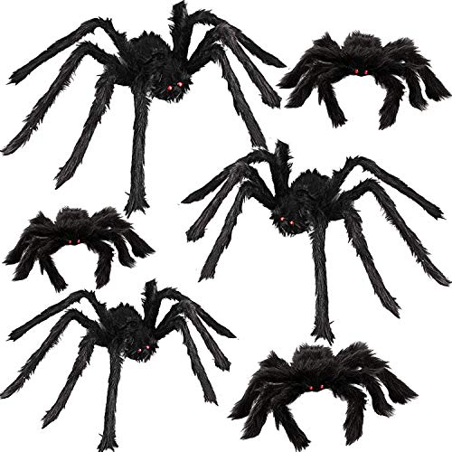 6 Halloween Realistic Hairy Spiders Props for Indoor and Outside Decoration 36” 30” 24” 18” 18” 12”