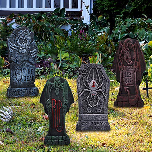 JOYIN 17” Halloween Foam Graveyard Tombstone (6 Pack), Headstone and Bonus Metal Stakes for Halloween Yard Decorations