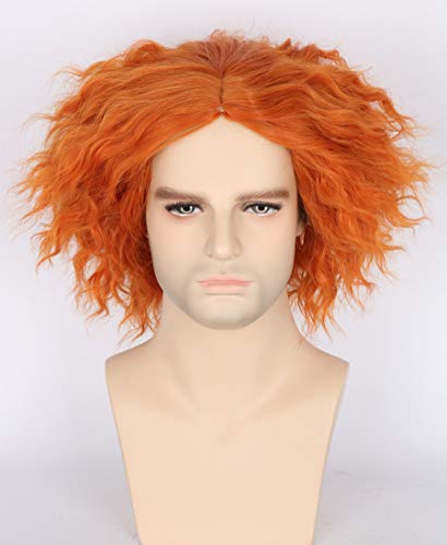 Topcosplay Halloween Costumes Wig for Women Men Shaggy Afro Short Curly Cosplay Wigs Orange Ginger Wig