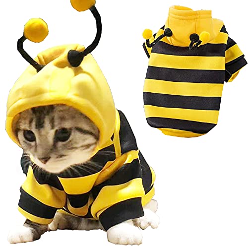 Anelekor Pet Bee Halloween Costume Dog Hoodies Cat Holiday Cosplay Warm Clothes Puppy Cute Hooded Coat Christmas Outfits for Cat and Small Dogs (Yellow, X-Small), XS