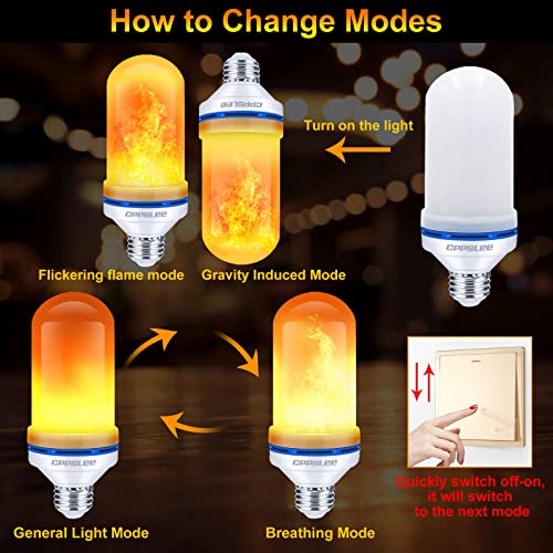 CPPSLEE LED Flame Light Bulbs, 4 Modes Fire Light Bulbs, E26 Base Flame Bulb, Christmas Party, Indoor and Outdoor Home Decoration (Yellow, 2 Pack)