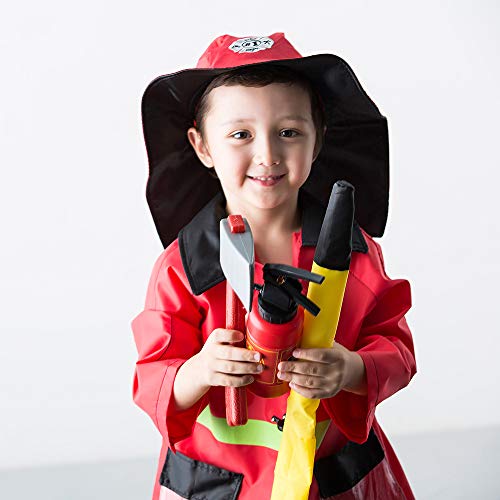 iPlay, iLearn Kids Firefighter Costume, Toddler Fireman Dress up, Fire Pretend Chief Outfit, Halloween Role Play Career Suit W/Walkie Talkie Hose, Party Birthday Gift for 3 4 5 6 7 Year Old Boy Girl