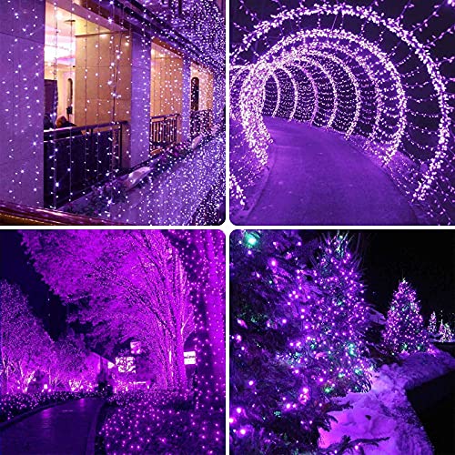 2-Pack 66FT 200 LED Purple Halloween Lights for Indoor/Outdoor, Extendable Halloween Tree Lights with Memory Function & Timer, 8 Lighting Modes Plug in Halloween String Lights for Garden Patio(Purple)