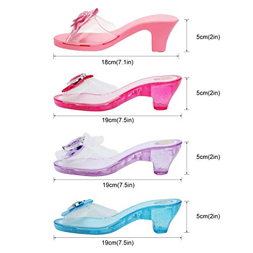 Hapgo Princess Dress Up Shoes Pretend Jewelry Boutique Fashion Accessories, Includes 4 Pairs of Shoes 2 Tiaras 2 Necklaces and Earrings for Toddler Girls Birthday Party Cosplay Costumes