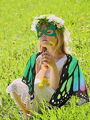 Gejoy 6 Pieces Butterfly Cloak Costume with Mask Antenna Headband for Kids Halloween Party (Classic Style)