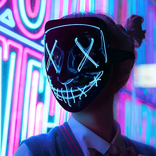 Onsucum Halloween Mask Light Up, Hacker Purge Mask, Scary LED Mask for Cosplay Costumes Festival Carnival Party Gifts Kids Men Women