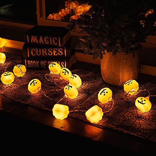 Varmax Halloween Lights String 40 LED Pumpkin Lights with 8 Lighting Modes for Outdoor Holiday Decorations