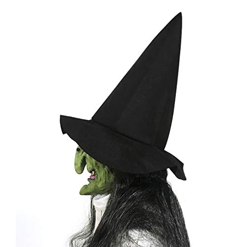 Scary Old Woman Witch Mask with Hair Hat Halloween Cosplay Costume Props Decor