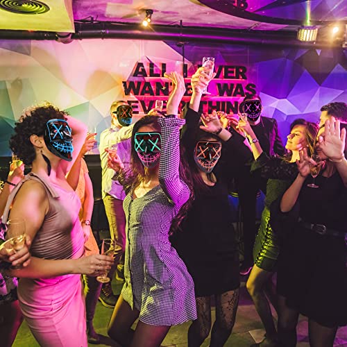 Moonideal Halloween Mask Led Light Up Voice-Activated Mask Halloween Costumes Purge Mask for Nightclubs, Carnivals,Halloween Masquerade Parties,Cosplay Pink