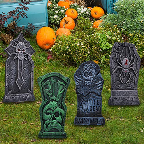 JOYIN 17” Halloween Foam Graveyard Tombstone (6 Pack), Headstone and Bonus Metal Stakes for Halloween Yard Decorations