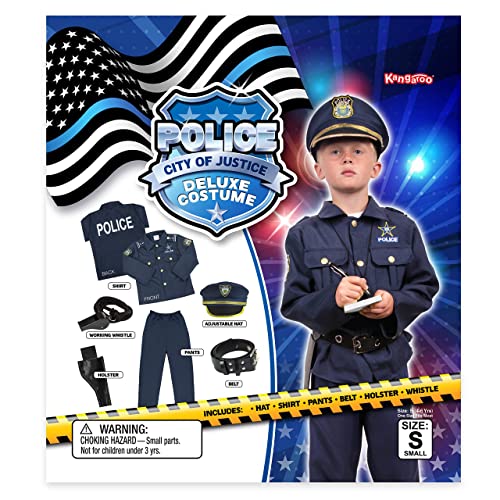 KANGAROO Deluxe Police Costume For Kids I Police Accessories Play Set I 12 Pcs Role Play Cop Costume & Dressup Accessories Include Police Hat, Shirt, Pants, Belt, Holster, and Whistle