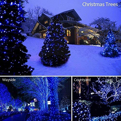Christmas String Lights 220 LED Blue 25M 82Ft, 8 Modes Twinkle Lights Indoor Outdoor Decoration Plug-in Waterproof End to End Expandable Decoration Fairy Light for Patio Wall Party Wedding Pub