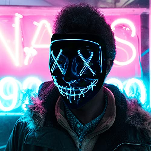 Onsucum Halloween Mask Light Up, Hacker Purge Mask, Scary LED Mask for Cosplay Costumes Festival Carnival Party Gifts Kids Men Women
