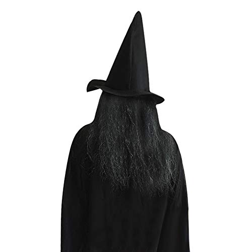 Scary Old Woman Witch Mask with Hair Hat Halloween Cosplay Costume Props Decor