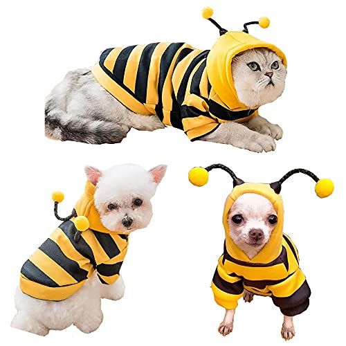 Anelekor Pet Bee Halloween Costume Dog Hoodies Cat Holiday Cosplay Warm Clothes Puppy Cute Hooded Coat Christmas Outfits for Cat and Small Dogs (Yellow, X-Small), XS
