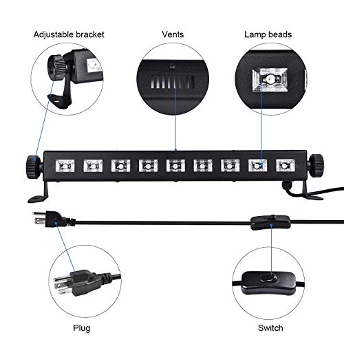 Gohyo 9 LED Black Light, 27W LED UV Bar Glow in The Dark Party Supplies for Christmas Blacklight Party Birthday Wedding Stage Lighting, Material Metal Iron