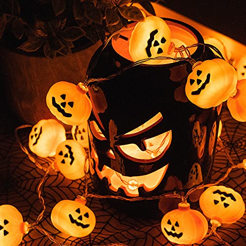 Varmax Halloween Lights String 40 LED Pumpkin Lights with 8 Lighting Modes for Outdoor Holiday Decorations