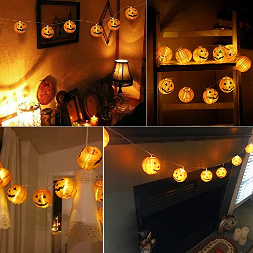 Halloween Lights Outdoor, 10.3FT 20 LED Pumpkin Lights Battery Operated, IP65 Waterproof Halloween String Lights, 3D Jack-O-Lantern Orange Halloween Decorations Lights for Party Patio Indoor Outdoor