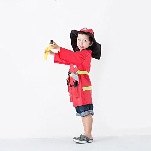 iPlay, iLearn Kids Firefighter Costume, Toddler Fireman Dress up, Fire Pretend Chief Outfit, Halloween Role Play Career Suit W/Walkie Talkie Hose, Party Birthday Gift for 3 4 5 6 7 Year Old Boy Girl