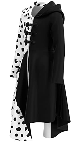 Mecamelon Girls Vintage Cruella Halloween Costume Dress Up Dalmatian Print Outfit (8-9 Years, White)