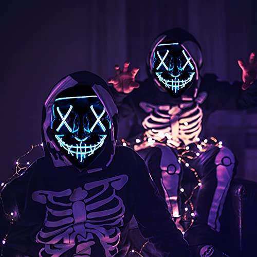 Onsucum Halloween Mask Light Up, Hacker Purge Mask, Scary LED Mask for Cosplay Costumes Festival Carnival Party Gifts Kids Men Women