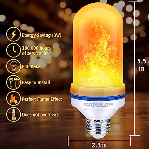 CPPSLEE LED Flame Light Bulbs, 4 Modes Fire Light Bulbs, E26 Base Flame Bulb, Christmas Party, Indoor and Outdoor Home Decoration (Yellow, 2 Pack)