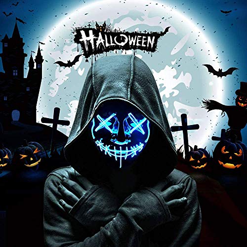 KA LEGEND Purge Mask Light up,Halloween Mask LED Light up Masks Scary mask for Festival Cosplay Halloween Costume Masquerade Parties,Carnival,Blue