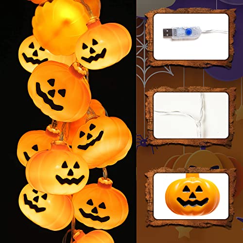 Varmax Halloween Lights String 40 LED Pumpkin Lights with 8 Lighting Modes for Outdoor Holiday Decorations