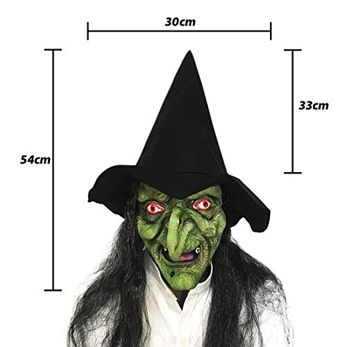 Scary Old Woman Witch Mask with Hair Hat Halloween Cosplay Costume Props Decor