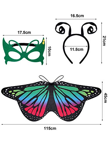 Gejoy 6 Pieces Butterfly Cloak Costume with Mask Antenna Headband for Kids Halloween Party (Classic Style)