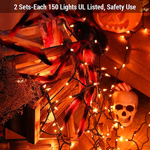 BrizLabs Orange Lights, 300 counts 69.6ft Halloween Lights Connectable, UL Certified Mini Halloween String Lights Plug-in, Green Wire Incandescent Orange Lights for Indoor Outdoor Christmas Tree Decor