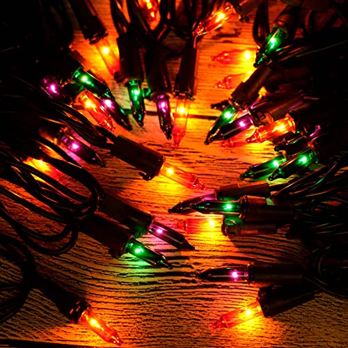 YULETIME Orange Green & Purple Halloween Lights with Black Wire, 66 Feet 200 Count UL Certified Christmas String Lights, Pack of 2 Sets 33 Ft 100 Count Mini Lights Set (Orange, Green & Purple)