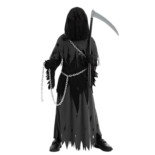 Spooktacular Creations Child Unisex Glowing Eyes Grim Reaper Costume, Phantom Costume for Creepy Phantom Halloween Costume-S(5-7yr)