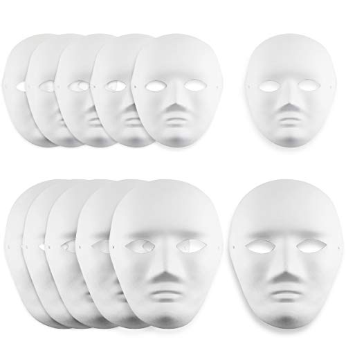 Oruuum 12 PCS DIY Full Face Masks, Paintable Paper Mask, White DIY Mask, Masquerade Mask, Mardi Gras Mask, Party Full Face Masks