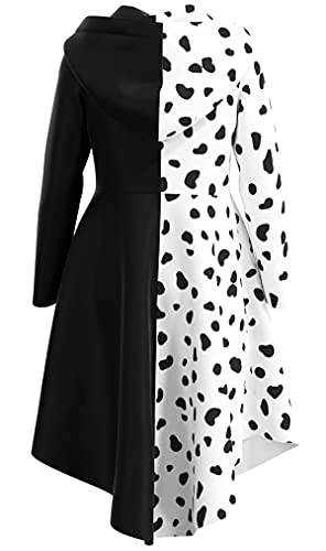 Mecamelon Girls Vintage Cruella Halloween Costume Dress Up Dalmatian Print Outfit (8-9 Years, White)