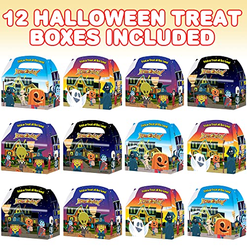 ArtCreativity Halloween Treat Boxes, Set of 12, Cardboard Paper Halloween Candy Boxes with Carry Handles, Adorable Trick or Treat Supplies, Halloween Goodie Bags for Sweets, Toys, Gifts, and More