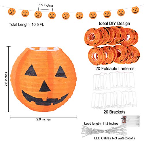 Halloween Lights Outdoor, 10.3FT 20 LED Pumpkin Lights Battery Operated, IP65 Waterproof Halloween String Lights, 3D Jack-O-Lantern Orange Halloween Decorations Lights for Party Patio Indoor Outdoor