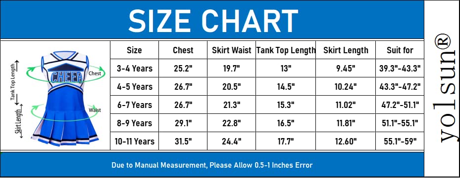 yolsun Cheerleader Costume for Girls Halloween Cute Uniform Outfit (120(4-5y), Blue)