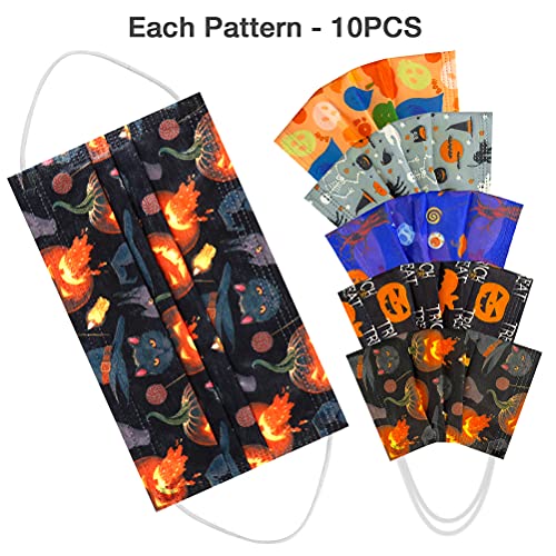 Disposable Face Mask Halloween - 50Pcs Printed Disposable Face Mask, 3 Ply Multicolored, Adult Face Masks for Women and Men