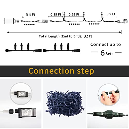 Christmas Tree Lights Blue - 220 LEDs 82ft/25m 8 Modes End-to-End Plug in Outdoor Waterproof Decorative Fairy Twinkle Halloween Indoor String Lights for New Year/Wedding/Thanksgiving Day/Home/Room