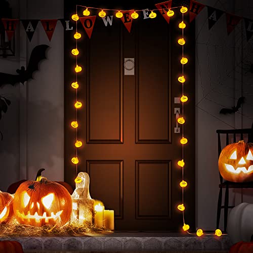 Varmax Halloween Lights String 40 LED Pumpkin Lights with 8 Lighting Modes for Outdoor Holiday Decorations