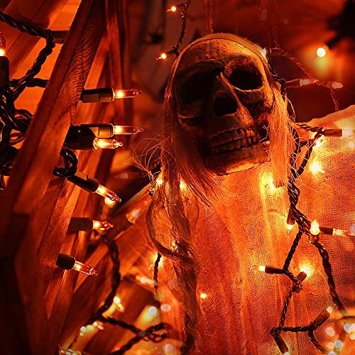 BrizLabs Orange Lights, 300 counts 69.6ft Halloween Lights Connectable, UL Certified Mini Halloween String Lights Plug-in, Green Wire Incandescent Orange Lights for Indoor Outdoor Christmas Tree Decor