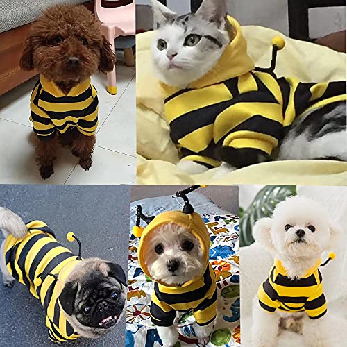 Anelekor Pet Bee Halloween Costume Dog Hoodies Cat Holiday Cosplay Warm Clothes Puppy Cute Hooded Coat Christmas Outfits for Cat and Small Dogs (Yellow, X-Small), XS